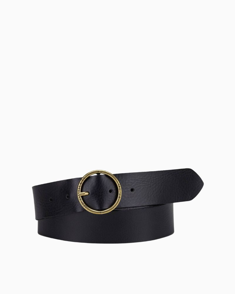 Levi’s Athena Belt in black leather with wide ring buckle and 37mm strap