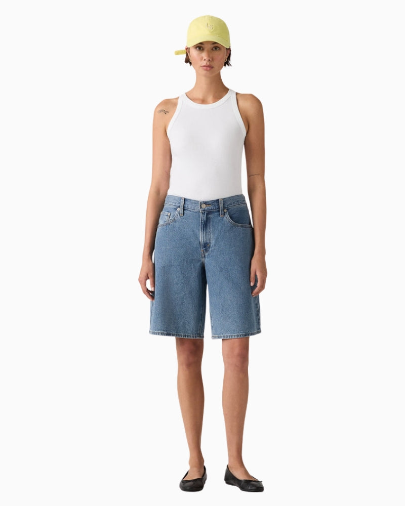 Levi’s Baggy Dad jorts in blue denim, front view showing relaxed fit – Áines Boutique