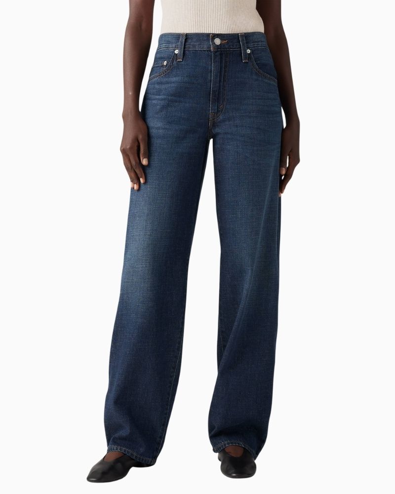 Levi’s Baggy Dad jeans in light blue linen denim with mid-rise waist and roomy straight leg