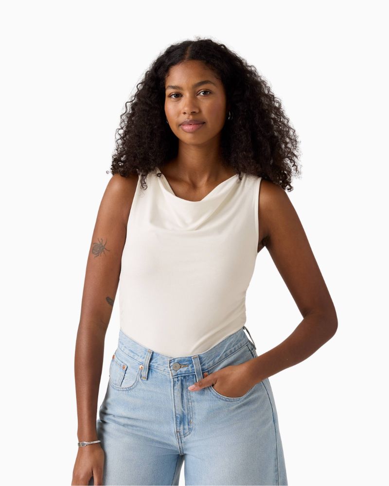 Levi’s sleeveless cowl neck top in soft jersey fabric with ruched neckline and slim fit
