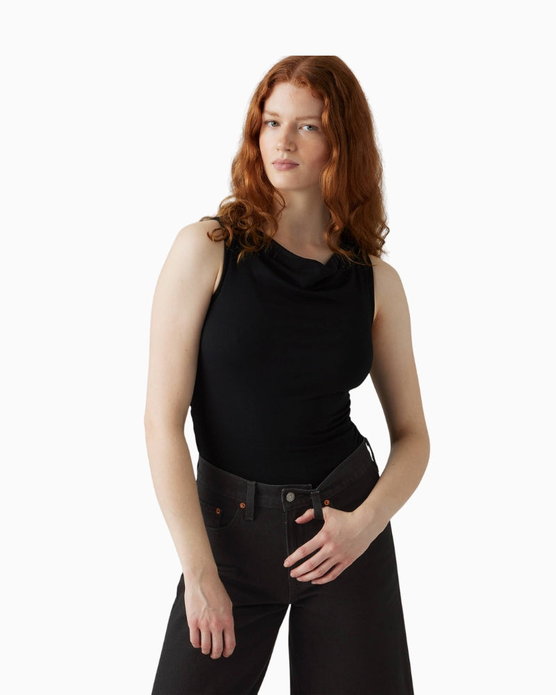 Levi’s Clea sleeveless cowl top in soft black jersey with slim fit