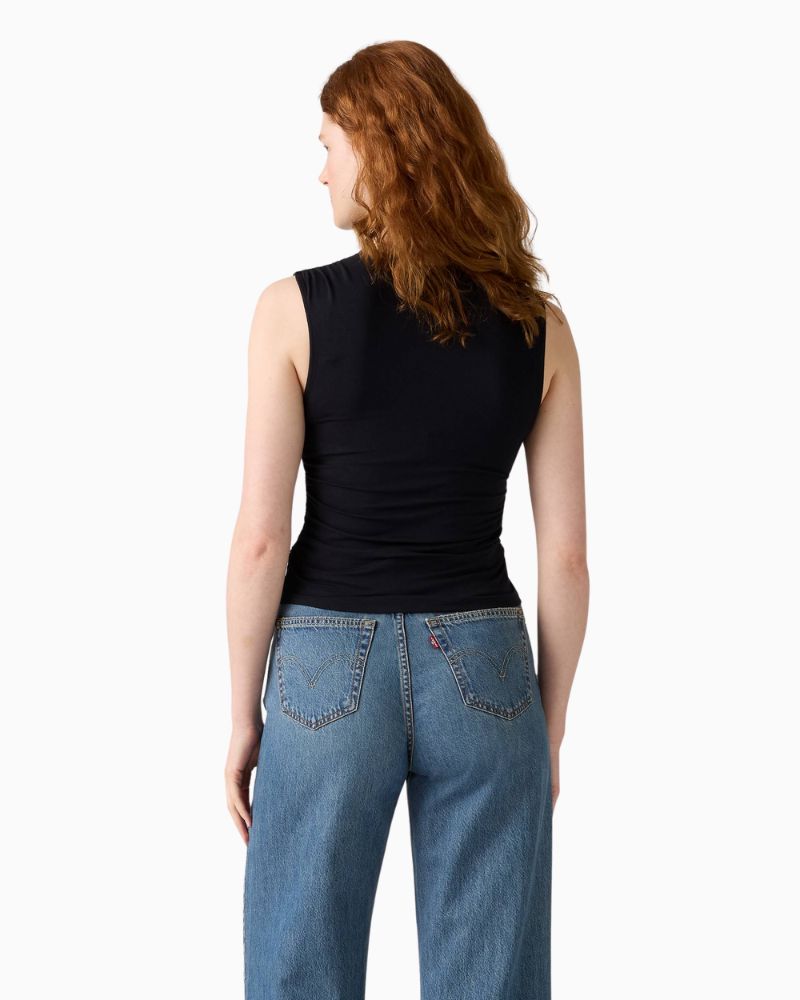 Back of Levi’s Crystal Ruched Top in soft stretch jersey with slim fit and short sleeves