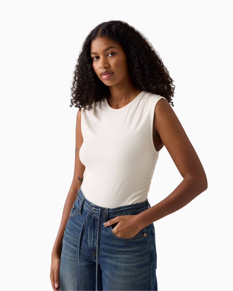 Levi’s Crystal short sleeve ruched jersey top in stretch viscose with slim fit