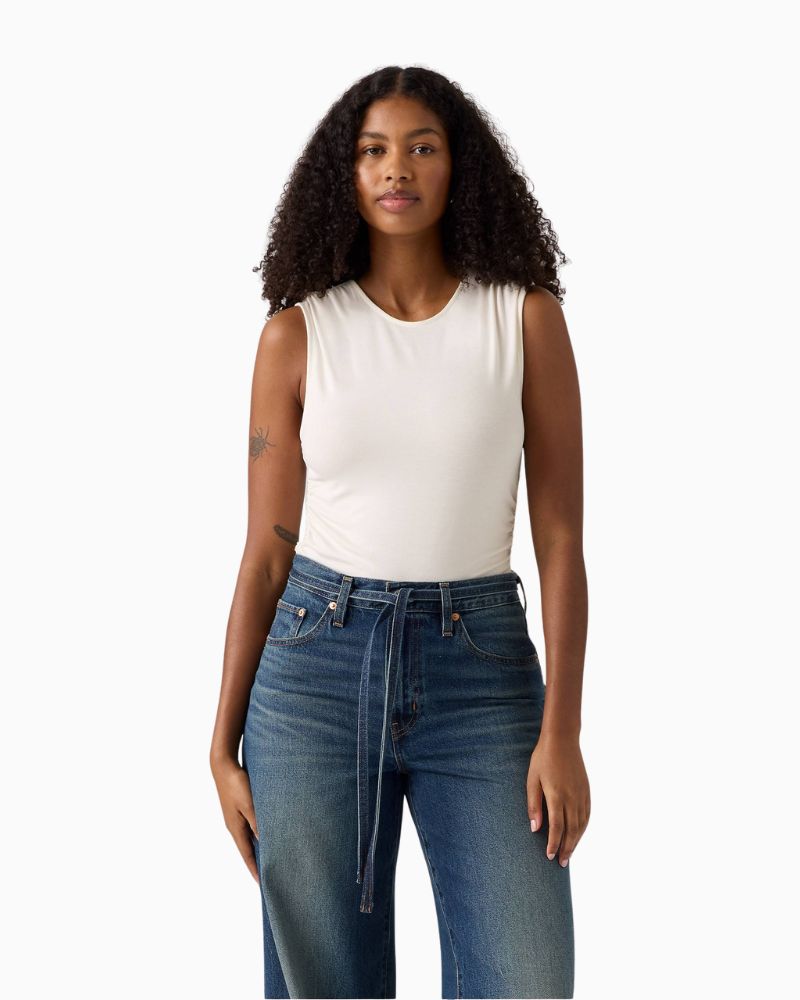 Levi’s Crystal short sleeve ruched jersey top in stretch viscose with slim fit
