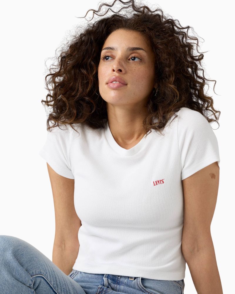 Front view of fitted crewneck tee in soft cotton stretch fabric