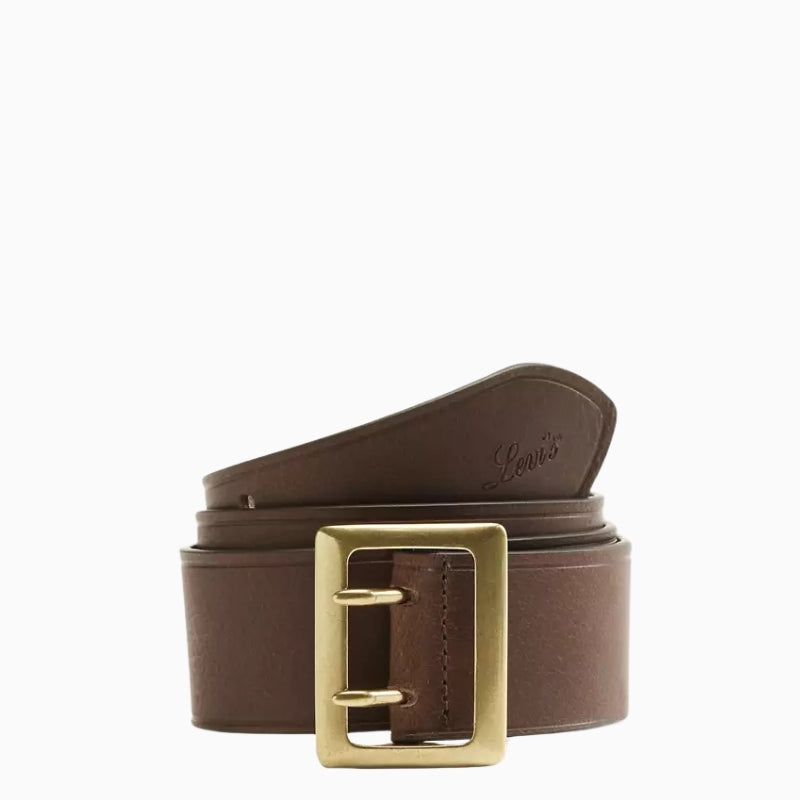Levi’s Frankie brown leather belt, front view with classic buckle – Áines Boutique