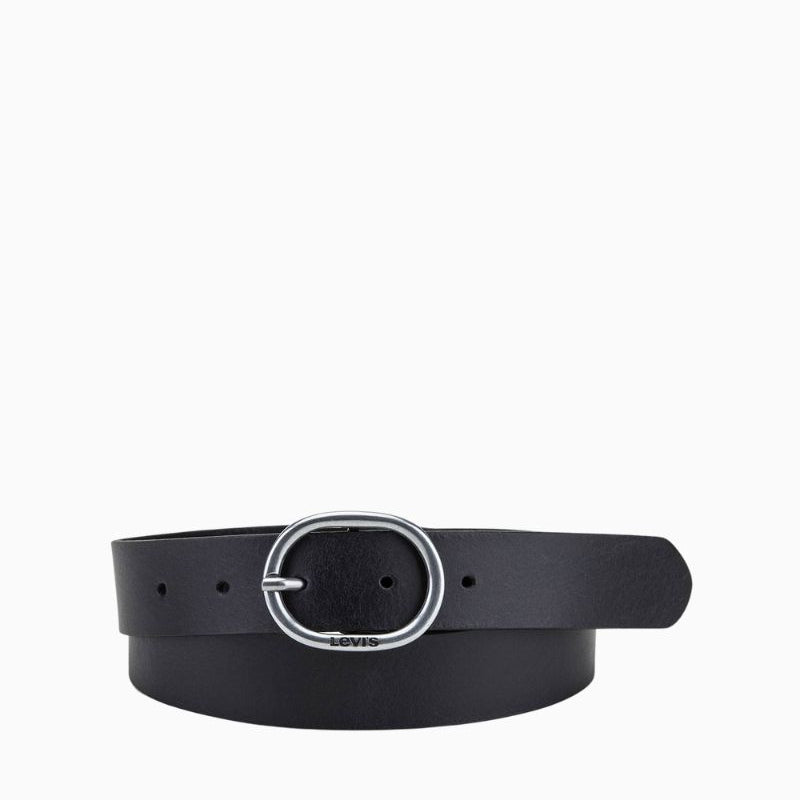 Levi’s Hermosilla slim black leather belt with silver buckle and smooth finish