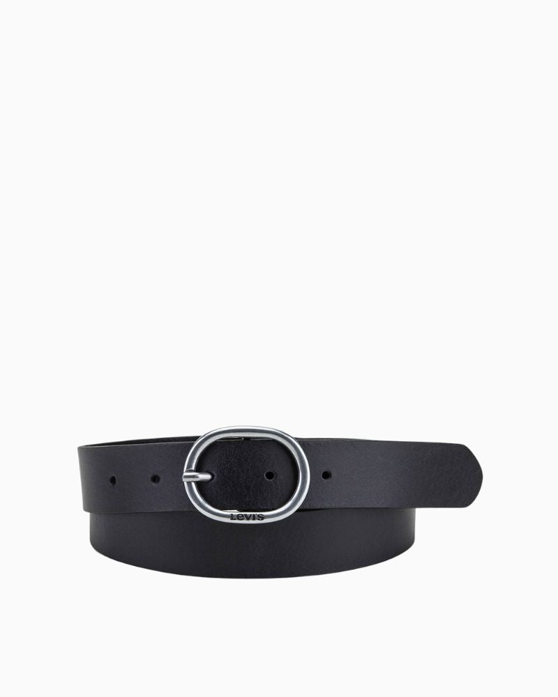 Levi’s Hermosilla slim black leather belt with silver buckle and smooth finish