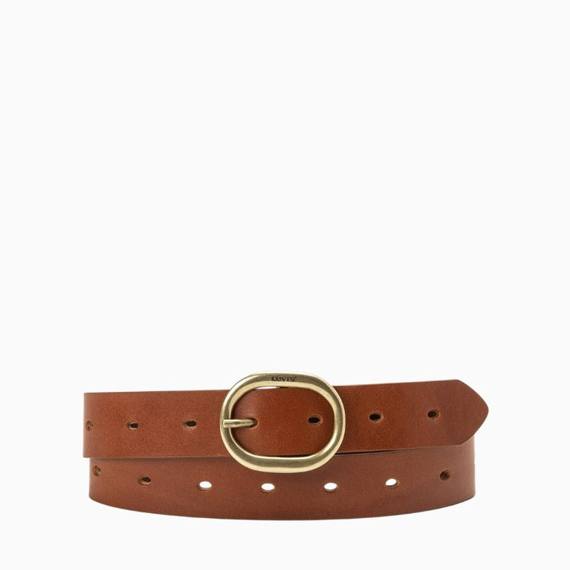 Levi’s High Low Belt in tan full grain leather with oval buckle and 32mm strap
