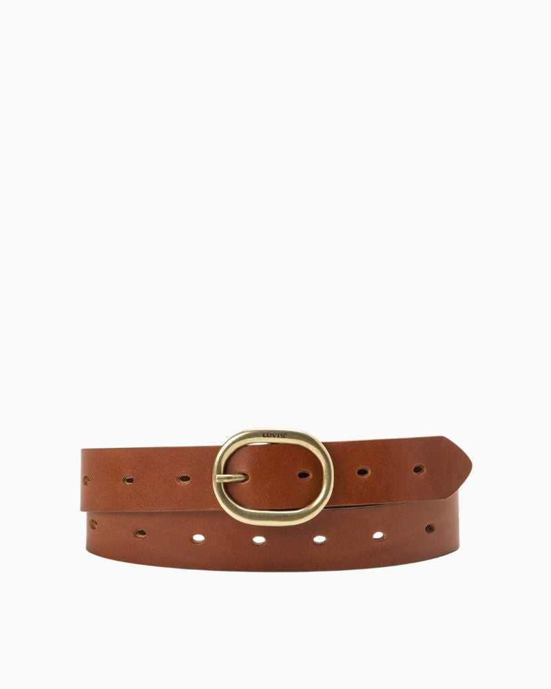 Levi’s High Low Belt in tan full grain leather with oval buckle and 32mm strap