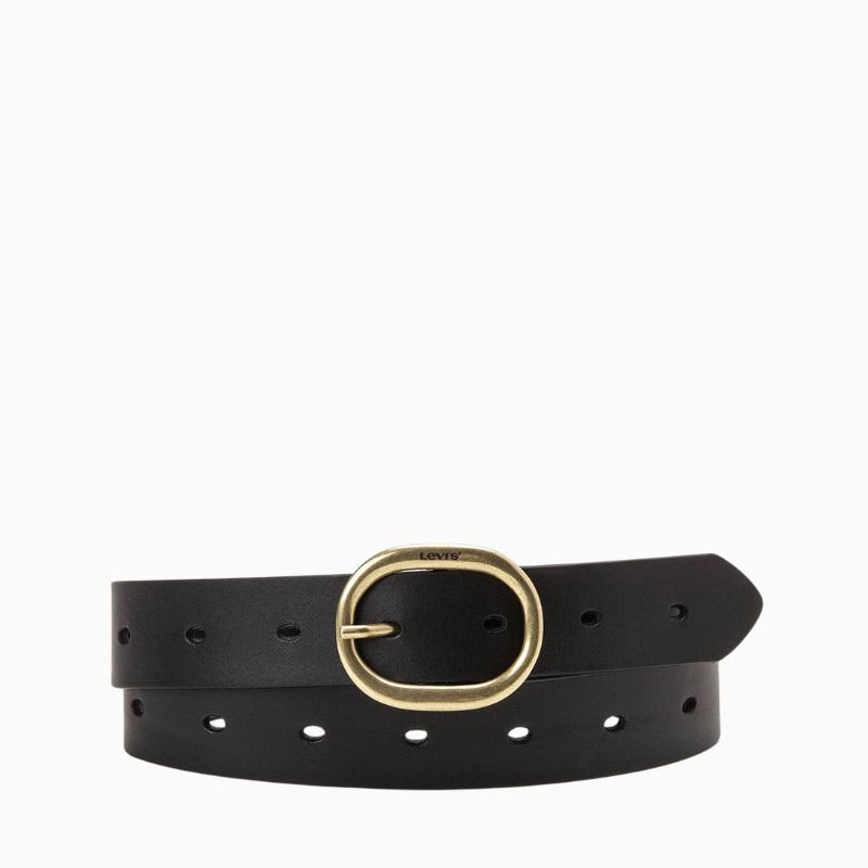Levi’s High Low Belt in black full grain leather with oval buckle and 32mm width