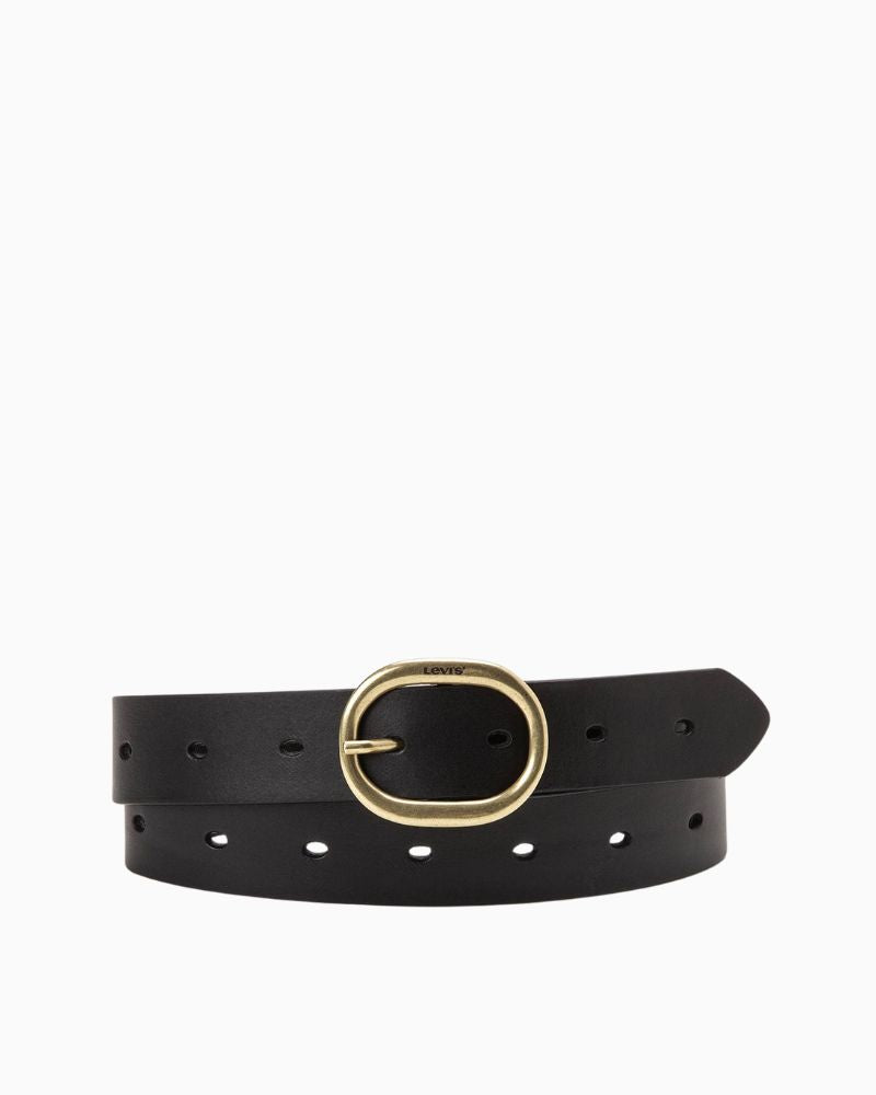 Levi’s High Low Belt in black full grain leather with oval buckle and 32mm width