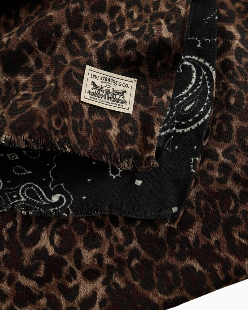 Close up of Black lightweight cotton scarf by Levi’s with soft plain weave