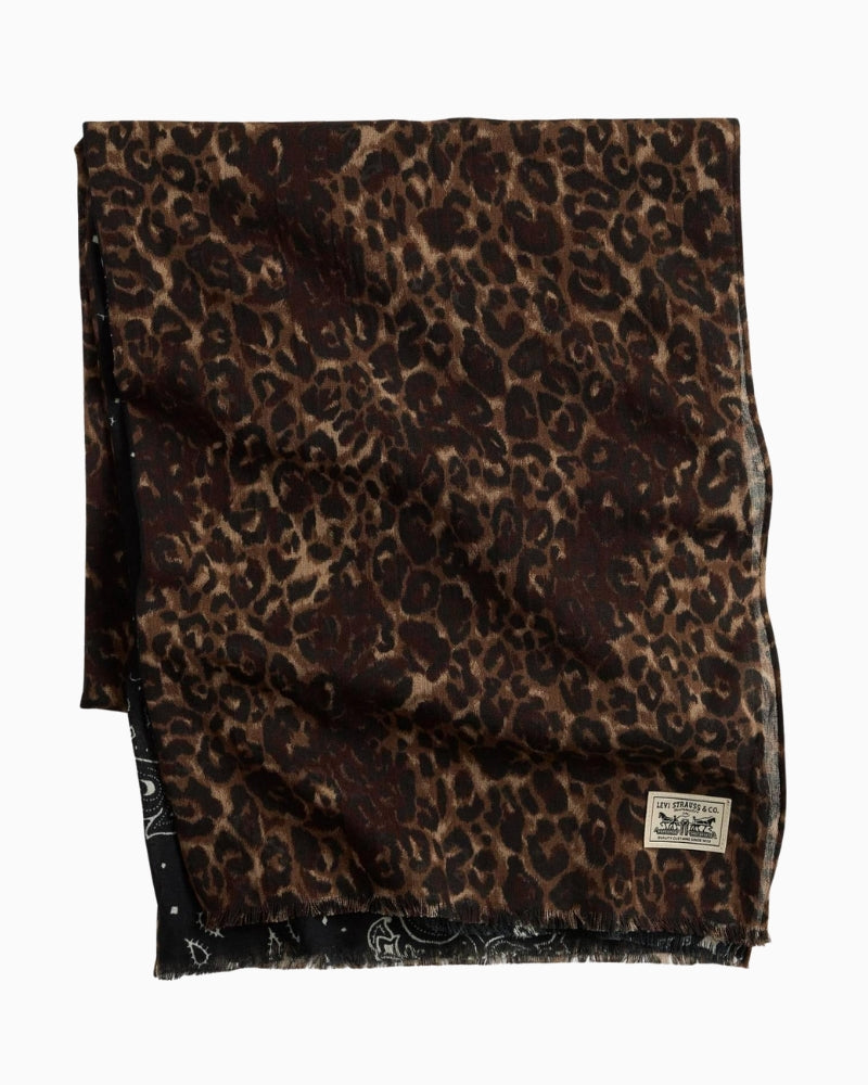 Folded view of Levi’s black scarf showing soft cotton texture and size