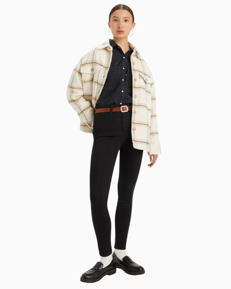 Model view of Levi’s retro jeans showing flattering skinny fit and ankle-length cut