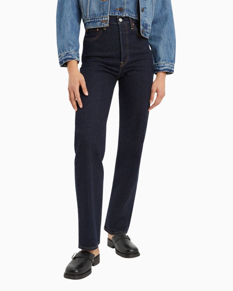 Levi’s Ribcage full-length straight leg jeans in high-rise stretch denim with button fly