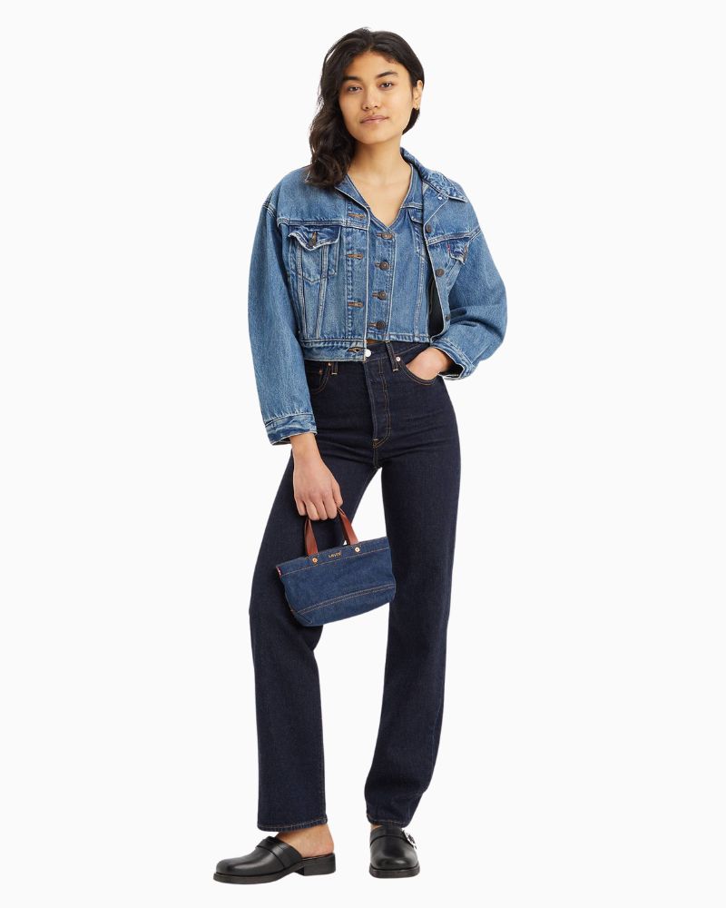 Levi’s Ribcage full-length straight leg jeans in high-rise stretch denim with button fly