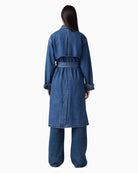 Back view of Levi’s trench showing standard fit and casual buttoned style
