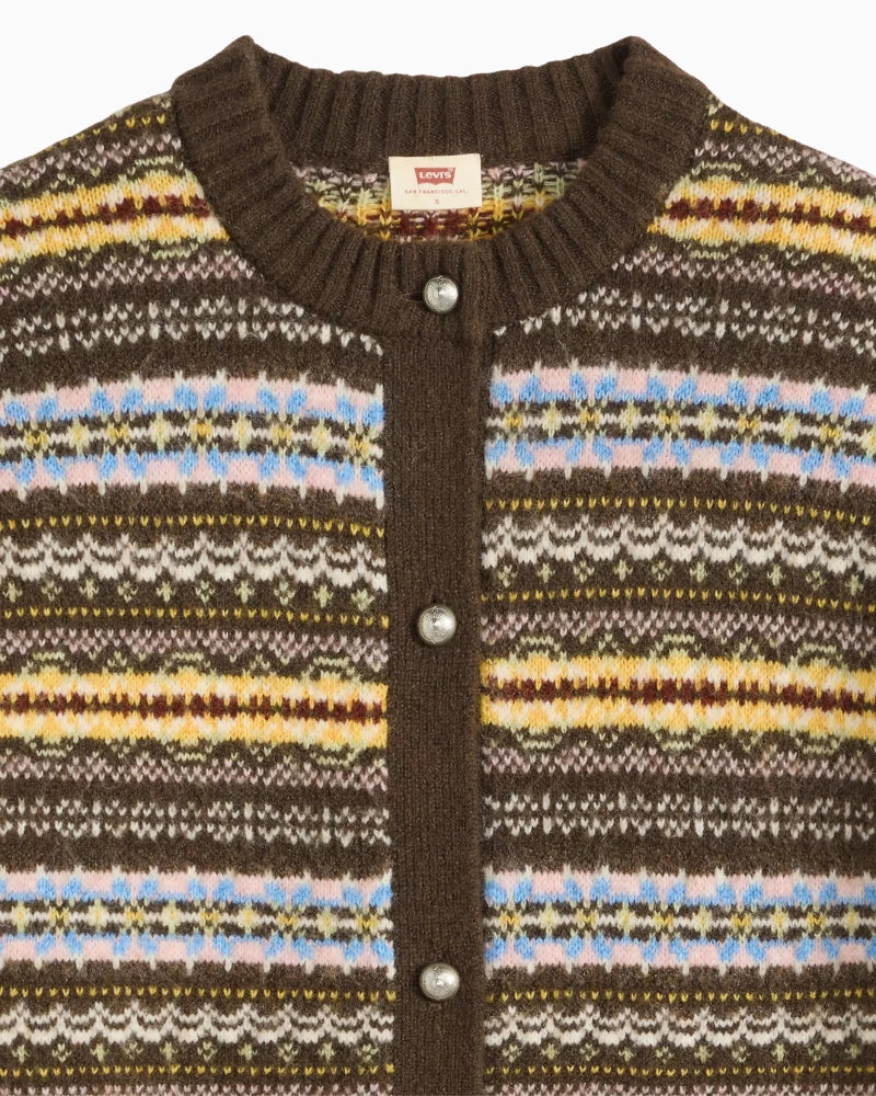 Levi's Charlotte Crewneck Cardigan in Brown Stripe neckline detail