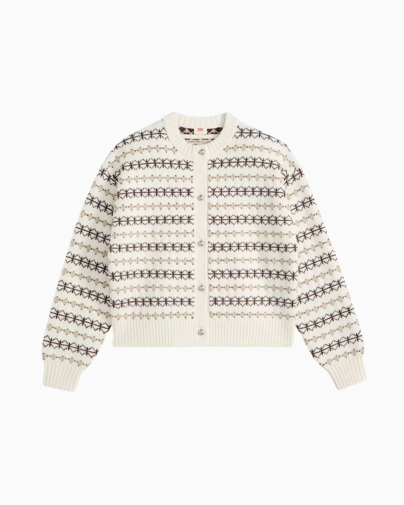 Levi's Charlotte Crewneck Cardigan in Off White cable-knit detail