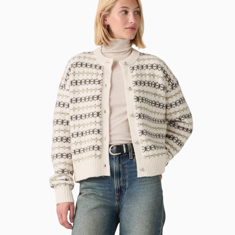 Levi's Charlotte Crewneck Cardigan in Off White front view