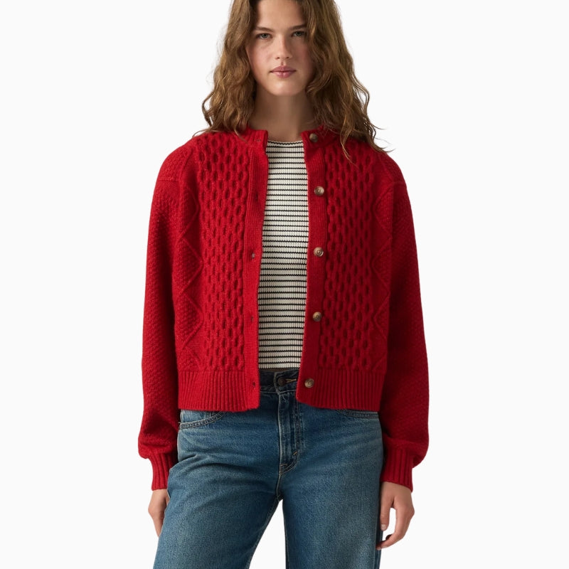 Levi's Charlotte Crewneck Cardigan in Red front view