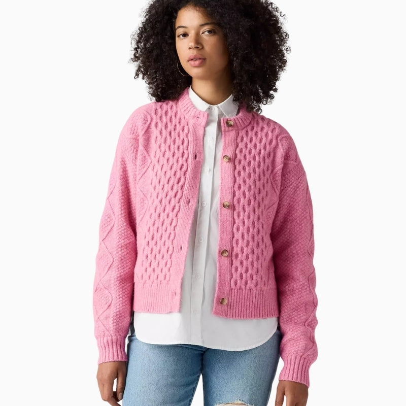 Levi's Charlotte Crewneck Cardigan in rose front view