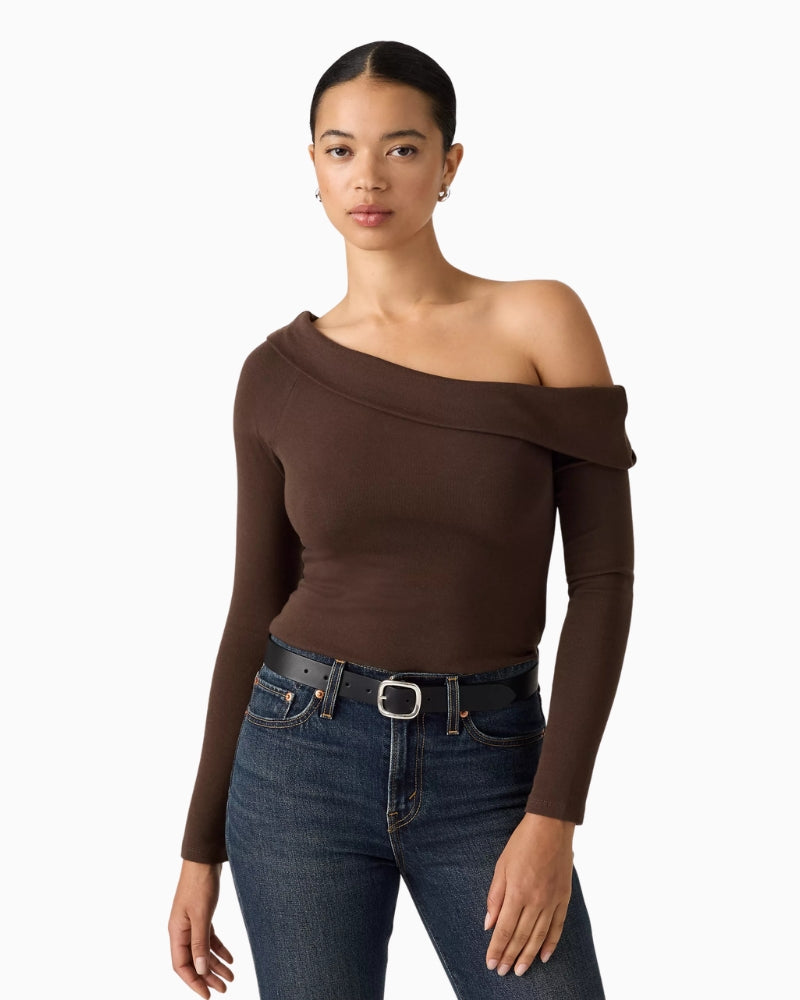 Levi's Clara Rib Off Shoulder Top in Dark Brown front view