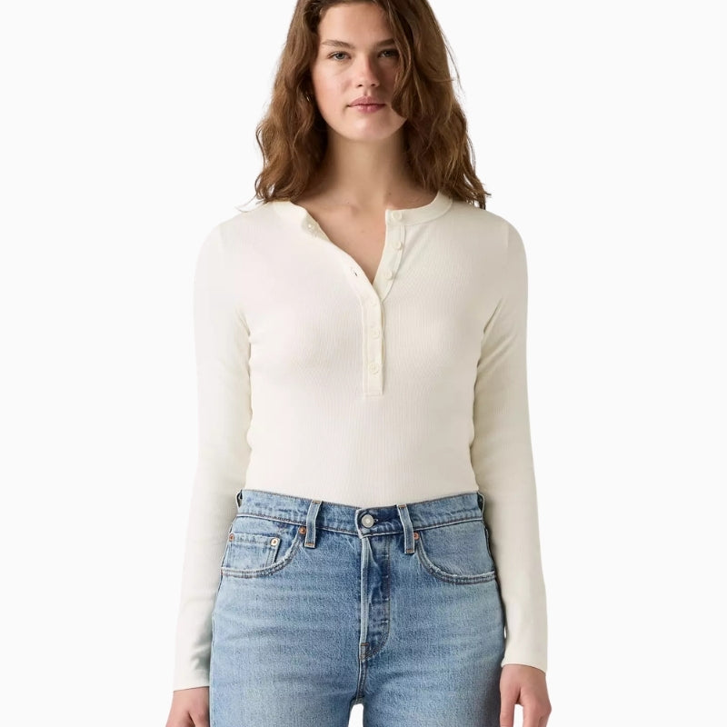 Levi's Essential Long-Sleeve Henley Shirt in cream front view