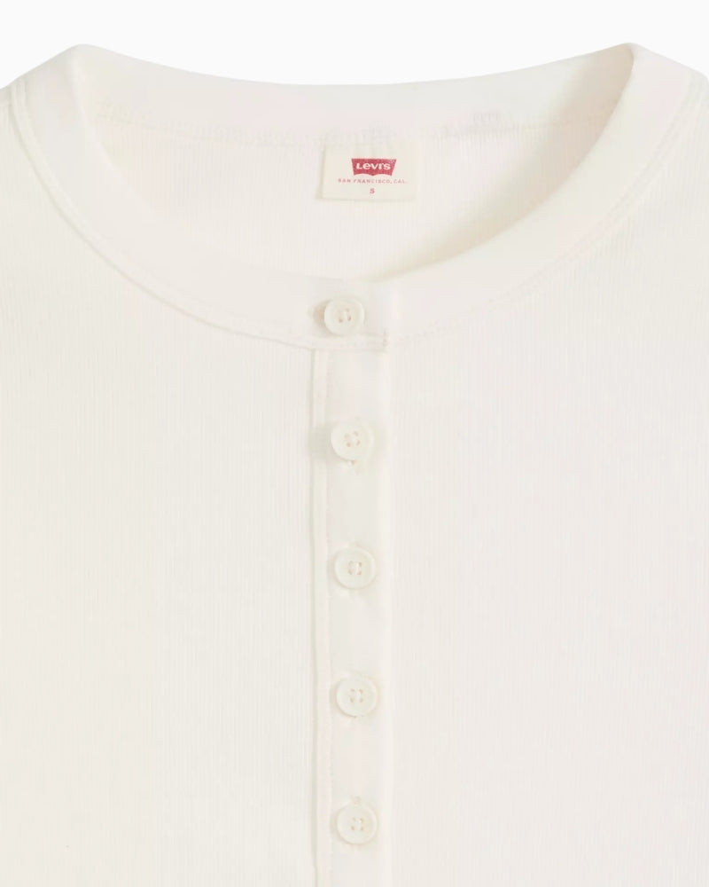 Levi's Essential Long-Sleeve Henley Shirt in cream red tab detail
