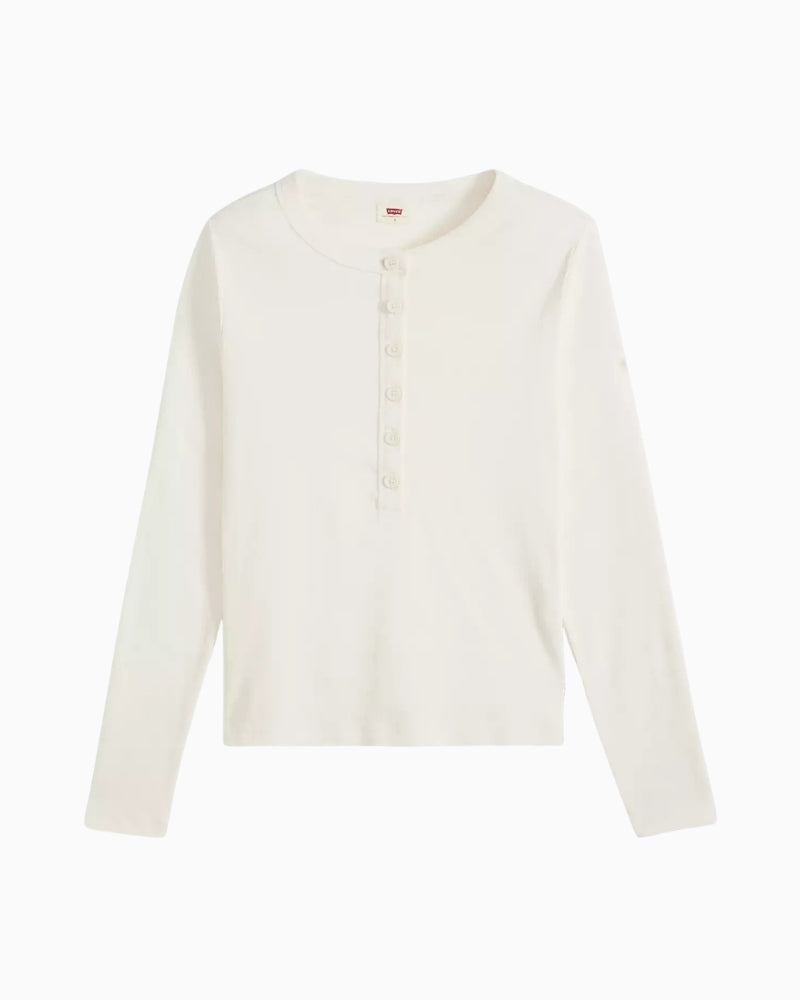 Levi's Essential Long-Sleeve Henley Shirt in cream ribbed knit detail
