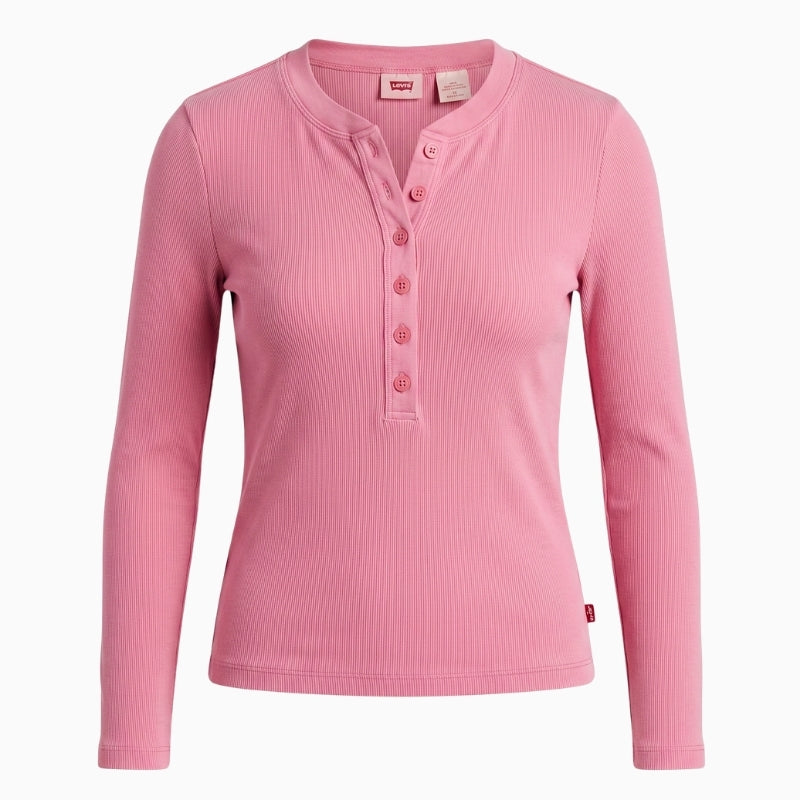 Levi's Essential Long Sleeve Henley Shirt in Rose front view