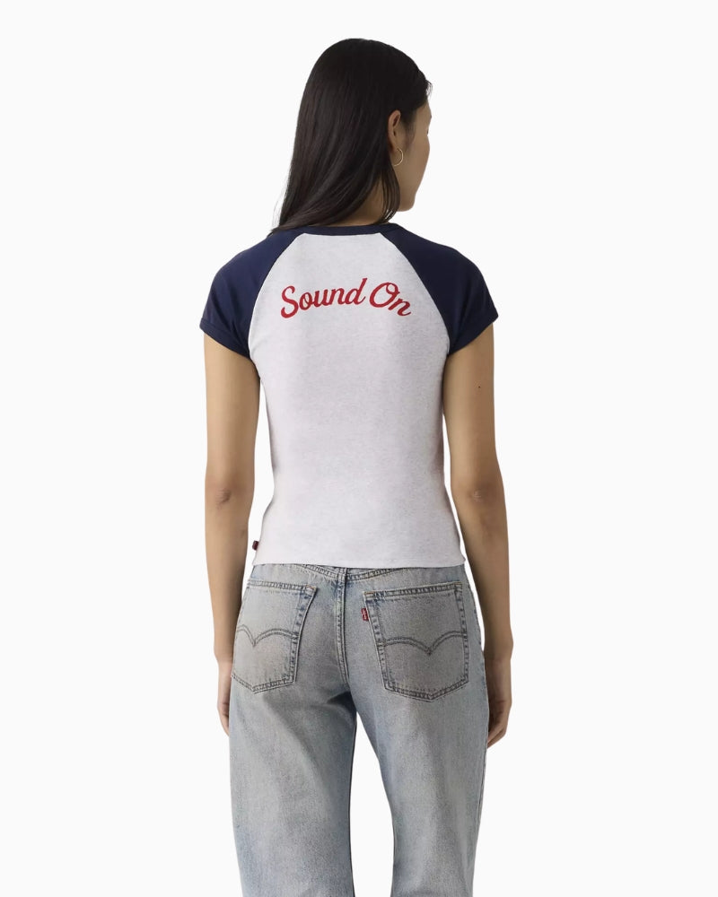 Levi's Graphic Riley Raglan Tee white navy back view print detail