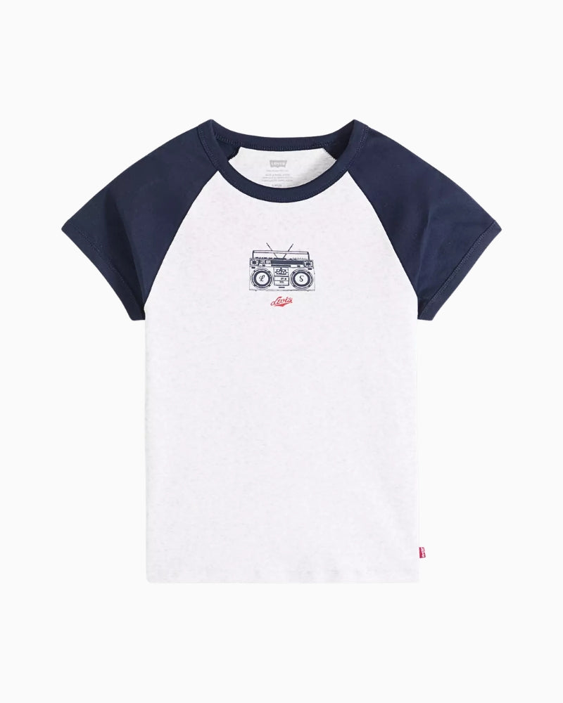 Levi's Graphic Riley Raglan Tee white navy flat lay front view