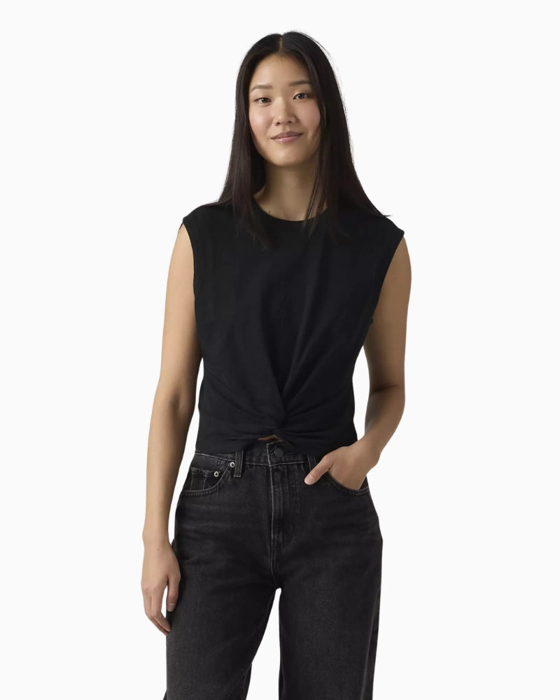 Levi's Jemma Knot Tee black front view with knot detail