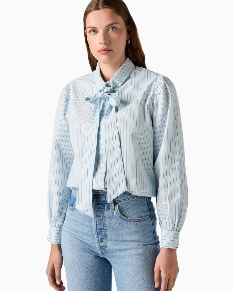 Levi's Judice Western Shirt in Blue Stripe bow detail