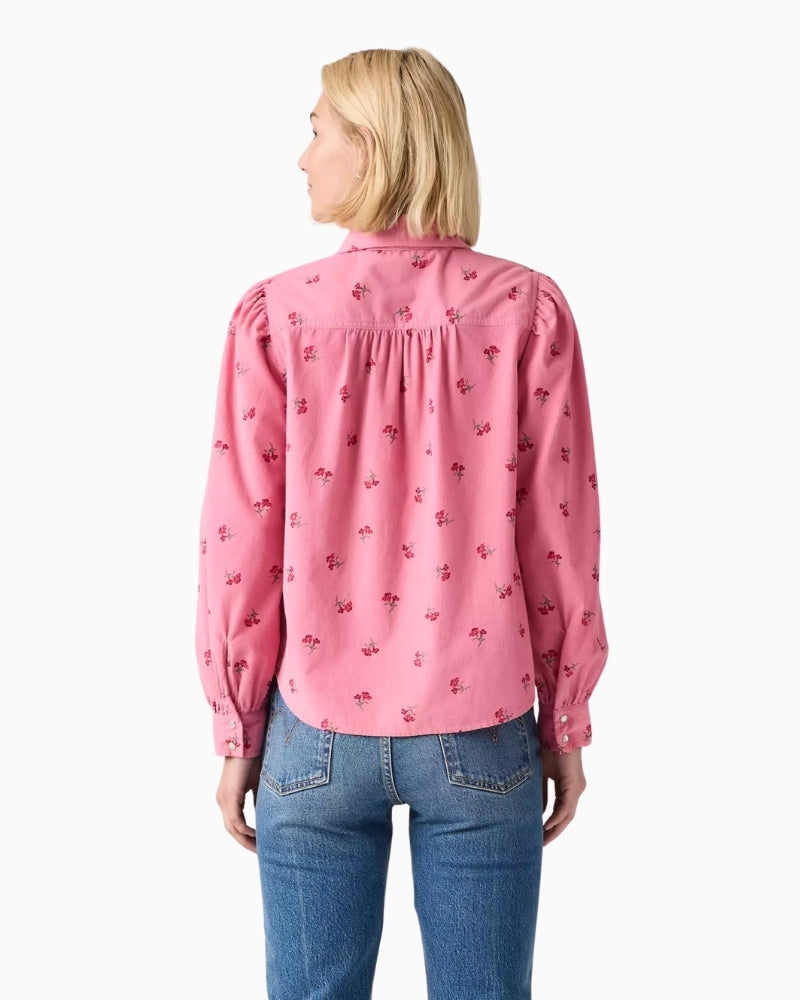 Levi's Juna Western Shirt in pink floral corduroy back view