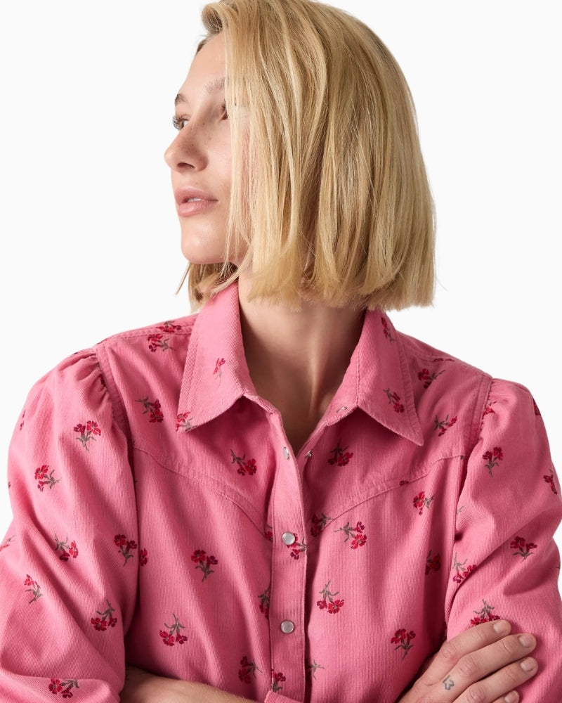 Levi's Juna Western Shirt in pink floral corduroy collar detail