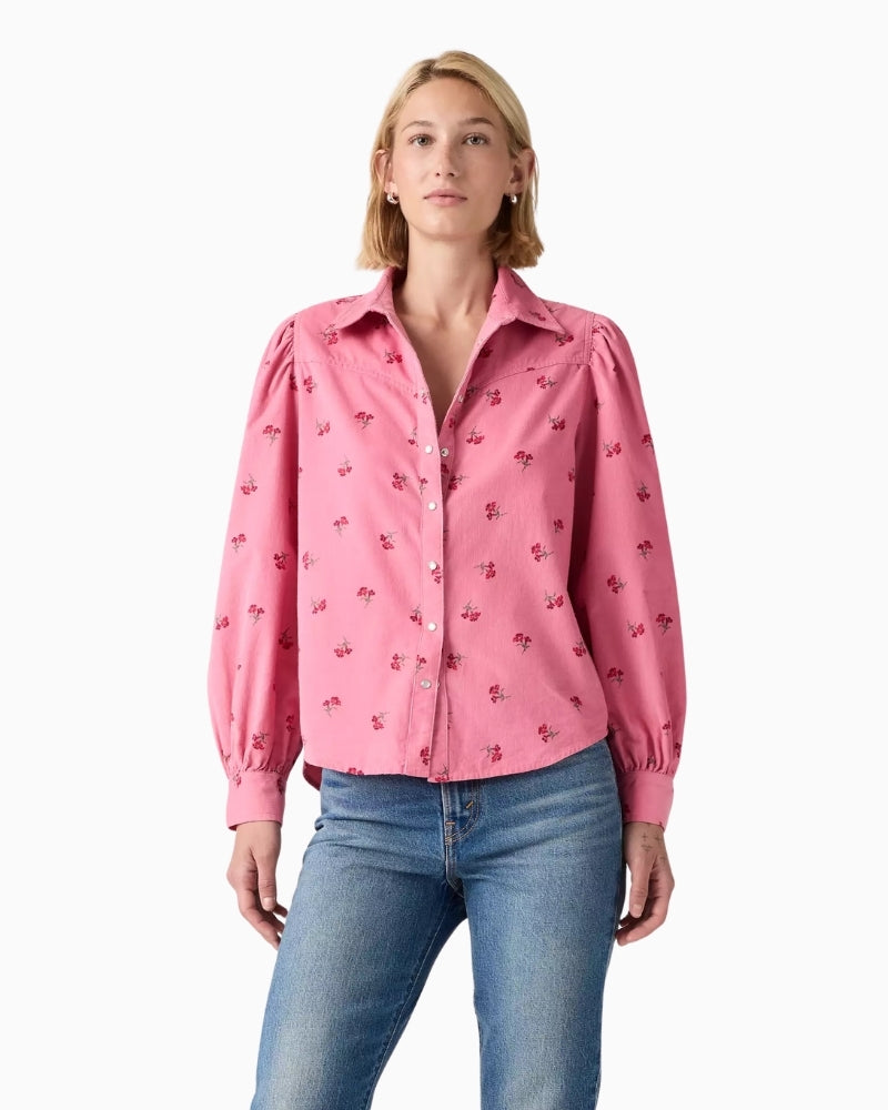Levi's Juna Western Shirt in pink floral corduroy styled view