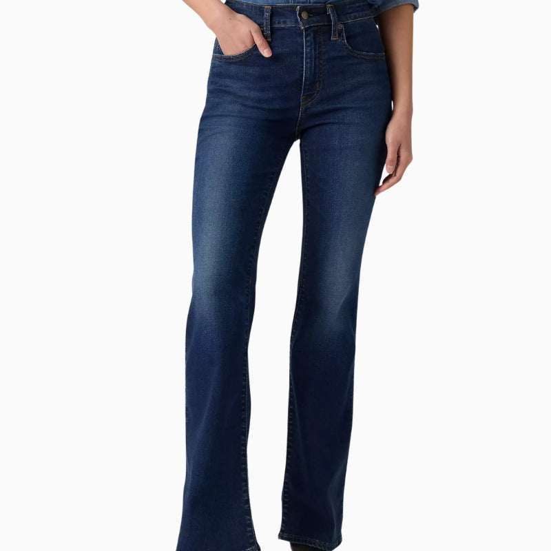 Levi's Premium 726 High Rise Flare Women's Jeans in True Blue Dark flare leg detail