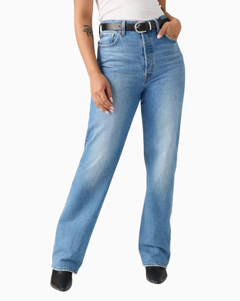Levi's Ribcage Full Length Denim in Dance Around - Medium Wash front view