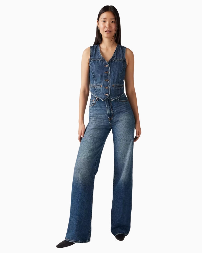 Levi’s Ribcage wide leg jeans dark wash, leg shape detail – Áines Boutique