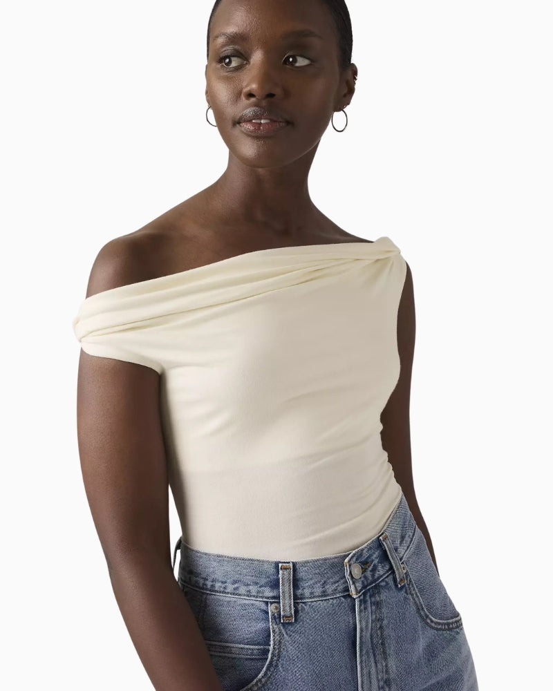 Levi's Tori Twisted Knit Top off white front view off shoulder