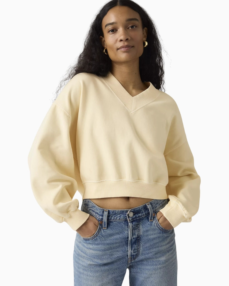 Levi's Vintage V-neck Sweatshirt cream front view