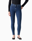 Front view of Levi’s 721 skinny jeans in classic high-rise fit and soft stretch denim