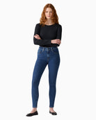 Front view of Levi’s 721 skinny jeans in classic high-rise fit and soft stretch denim