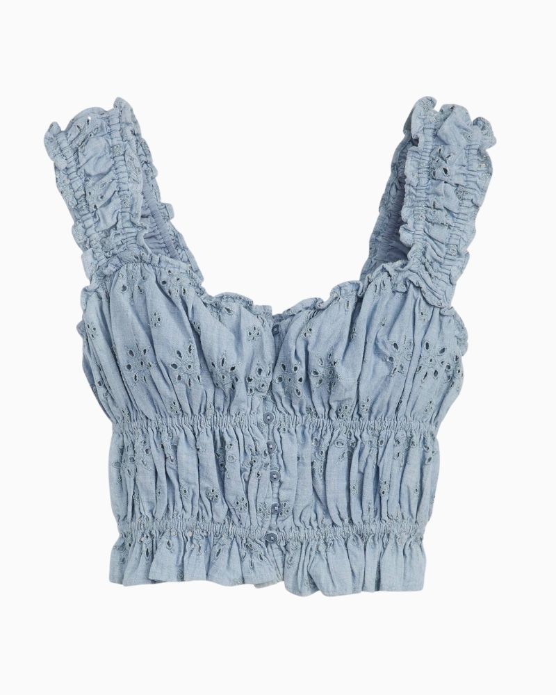 Levi’s Amaya cropped blouse in light blue chambray with ruching