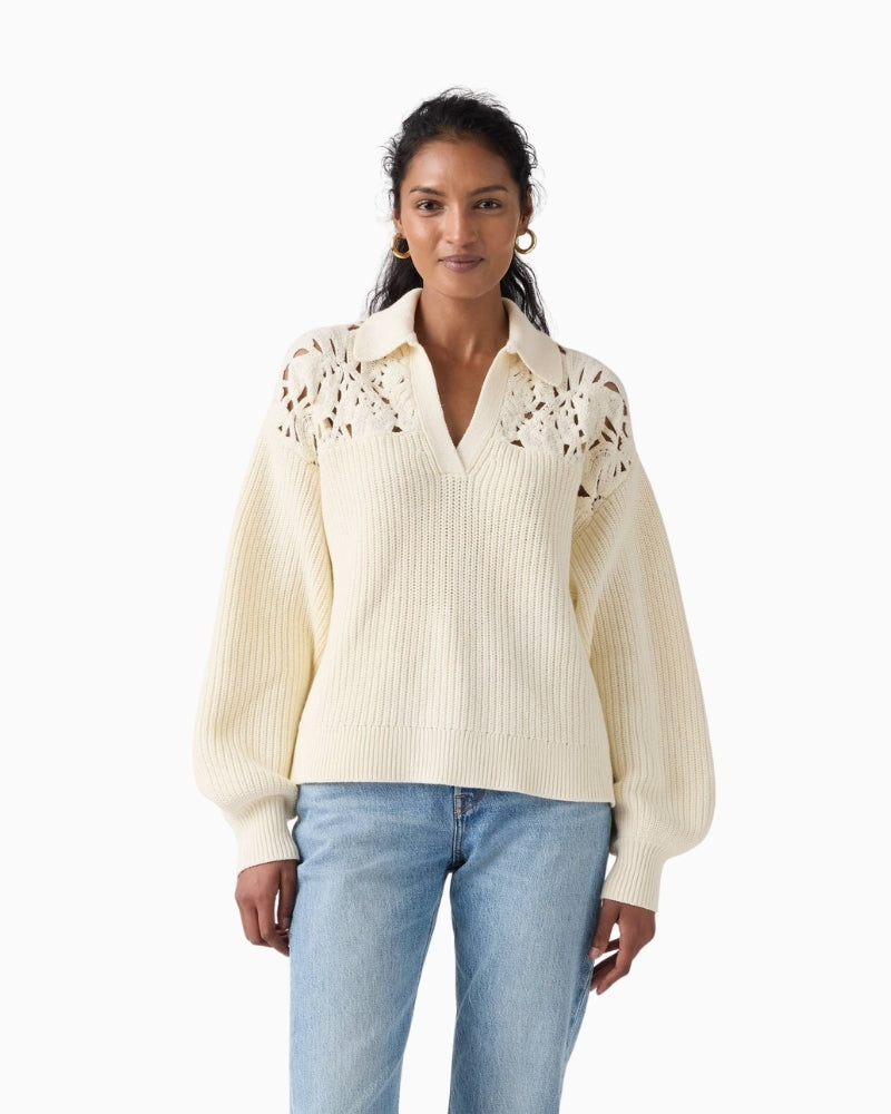 Levi’s Bianca Crochet Polo Sweater woman wearing knit front view – Áines Boutique