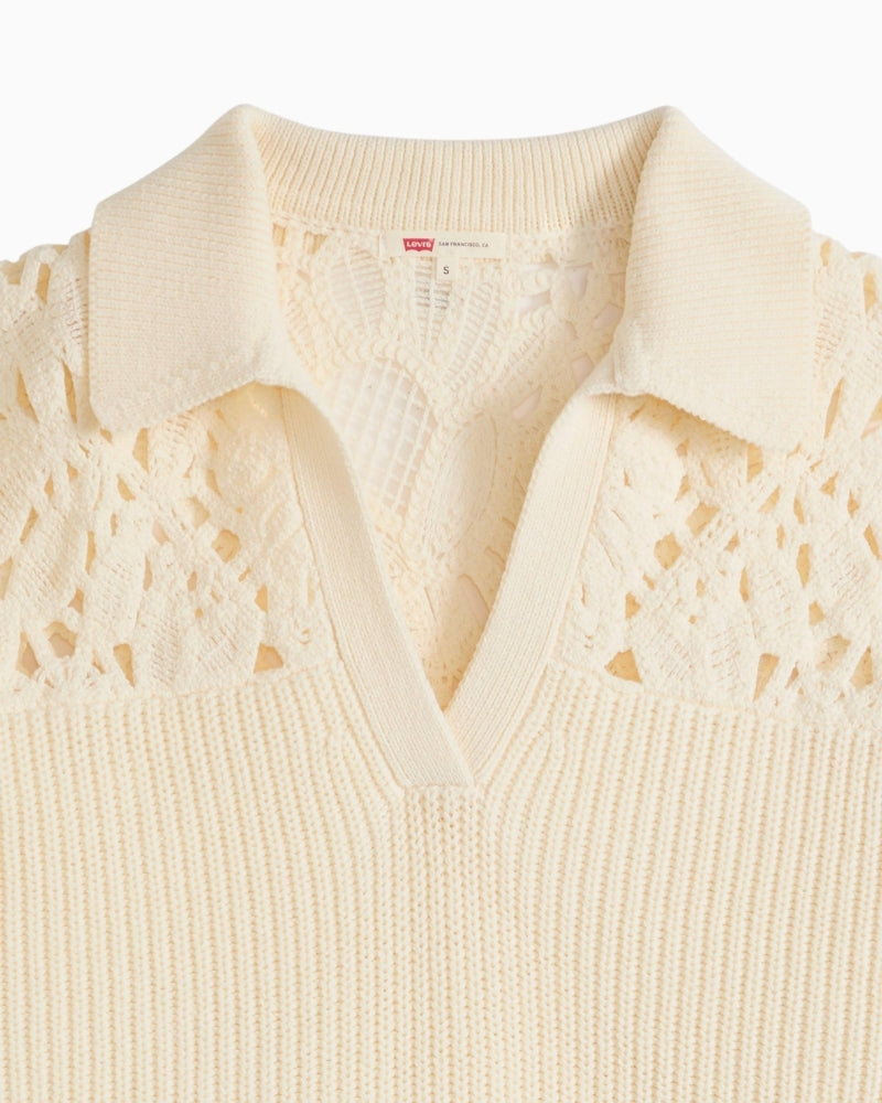 Levi’s Bianca Crochet Polo Sweater polo neckline detail – Áines Boutique