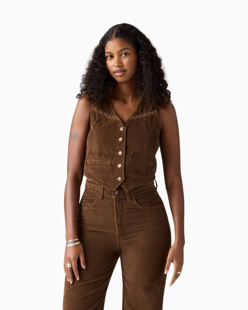 Levi’s Braided Vest in lightweight corduroy with button-up front
